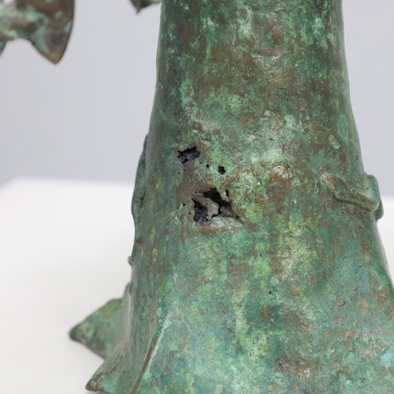 Image 1 of Patinierte Bronzeskulptur eines Baobabbaums mit Vögeln, signiert TM, 1980er Jahre