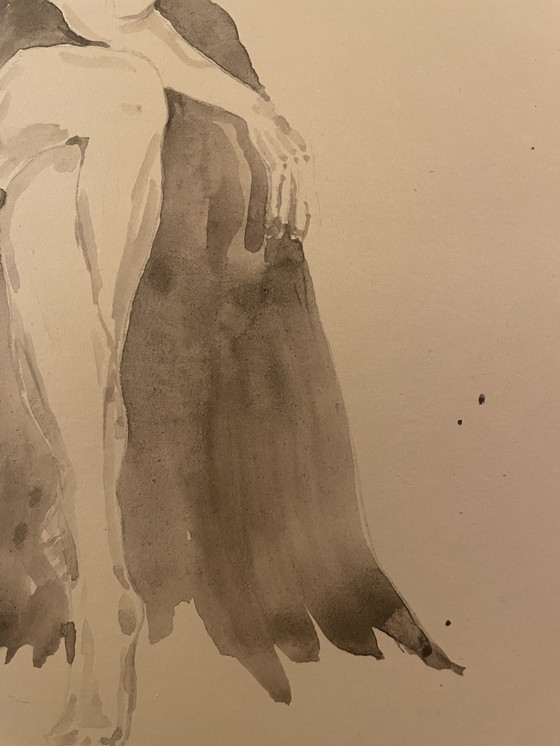 Image 1 of Watercolor Sepia Portrait of a Woman "La Robe Noire" (The Black Dress)