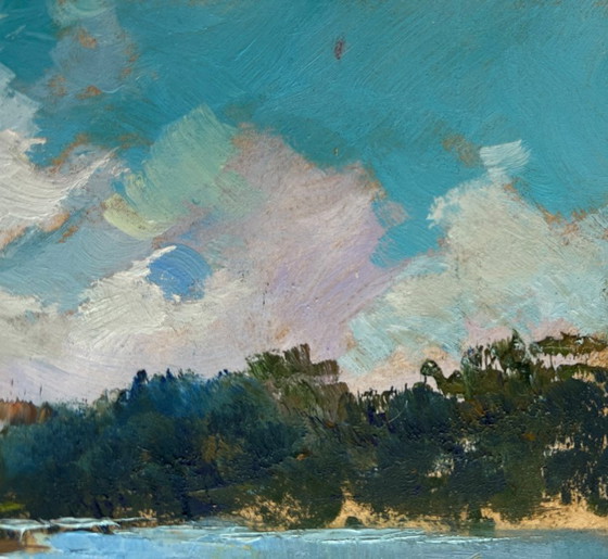 Image 1 of Original Oil Painting Summer River Landscape Summer harmony of water and sky