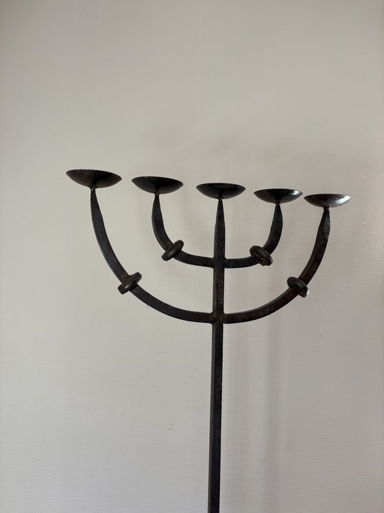 Image 1 of  Vintage brutalistische smeedijzeren 5armige kandelaar h90cm