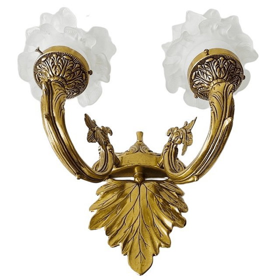 Image 1 of Applique murale baroque rococo vintage en laiton du milieu du siècle rose années 1950