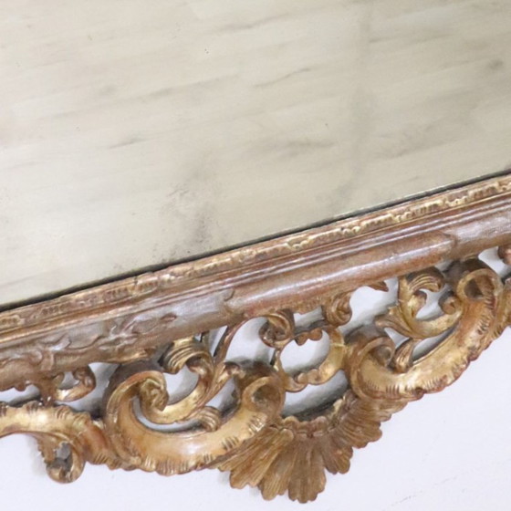Antieke vergulde wandspiegel, Italië 19e eeuw, Hout, Glas, Gold, Barok (foto 12 van 14)