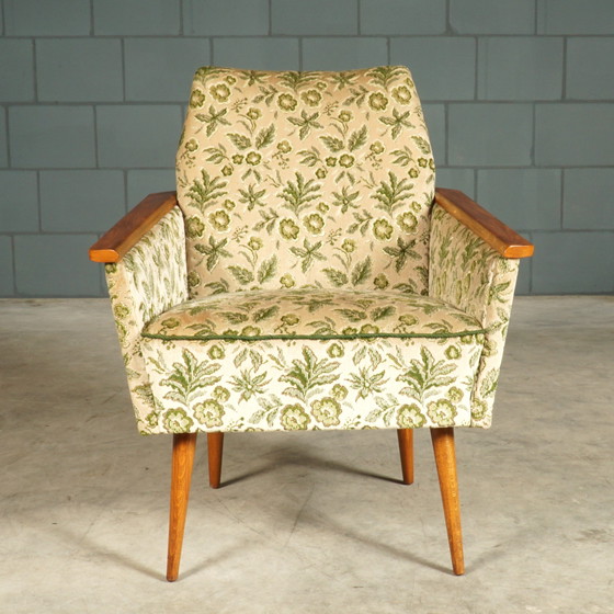 Image 1 of Vintage Club Armchairs - Velvet Leaf Motif - 1960s
