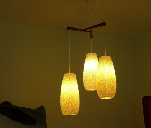 Vintage cascade lamp, 1960s bubble beehive lamp, mid-century pendant lamp – hanglampen, Wood, Plastic