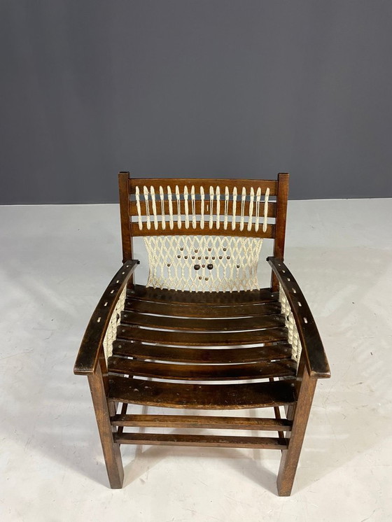 Image 1 of Poltrona vintage in macramè, anni '60, Cecoslovacchia, struttura in legno