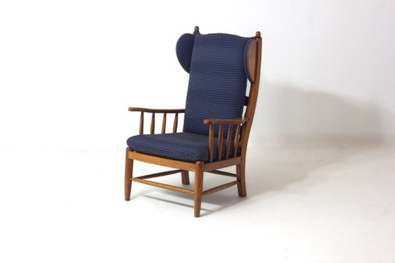 Image 1 of French lounge chair in blue fabric