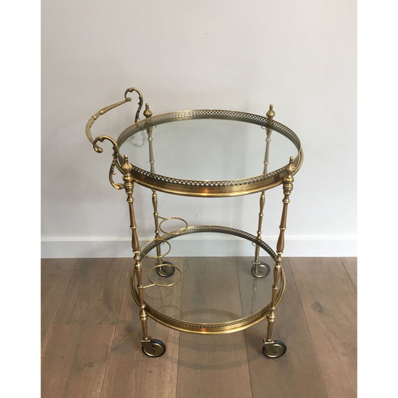 Image 1 of Vintage brass and glass table on wheels, 1940