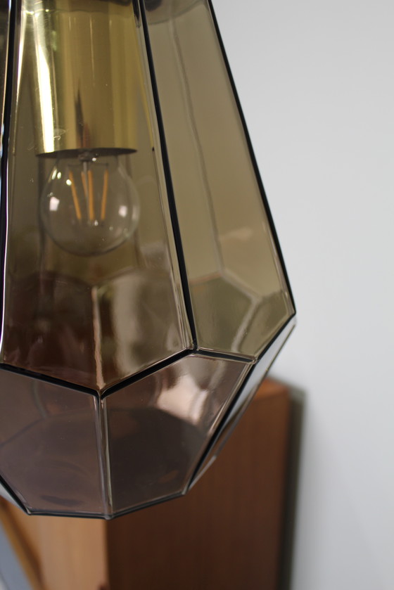 Image 1 of Vintage Rookglas Hanglamp, Plafondlamp Glashütte Limburg