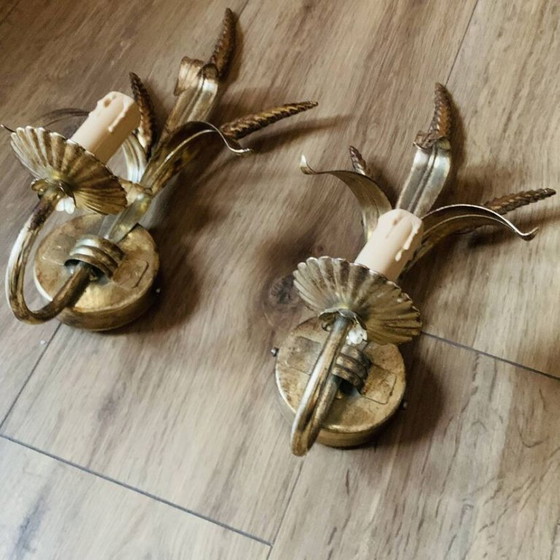 Pair of gilded metal wheat ear wall lights (photo 6 of 17)