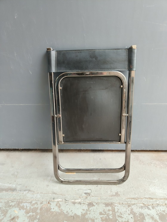 Image 1 of Zwart Lederen Vintage Jaren 70 "Tamara" Folding Chair by Arrben Italy