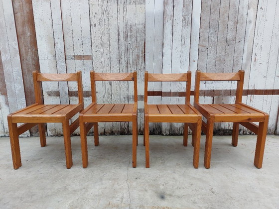 Image 1 of Minimalistische Holzstühle, 1970er Jahre, Satz von 4