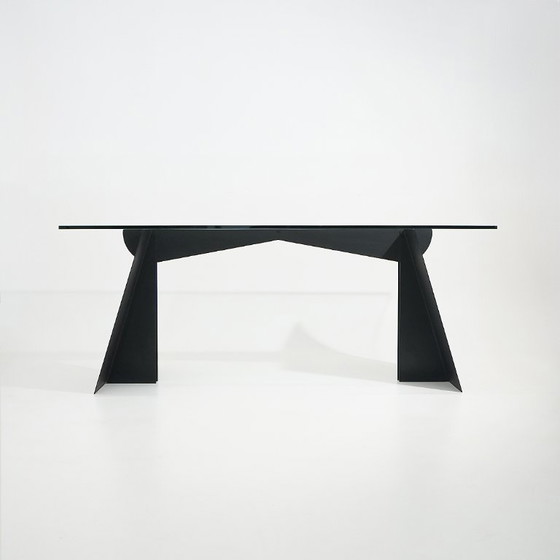 Image 1 of Glass and black metal table, 1970s