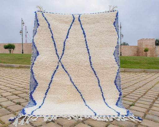 Traditional blue natural wool rug 2/3 m – Aime Té, vloerkleden en tapijten