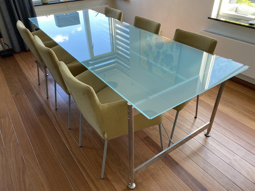 1x Glazen Tafel + 6x Stoelen Label Tiba Gerard vd Berg