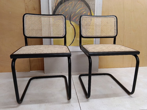 Image 1 of ALIVARMVSEVM 104. SET of 2 CESCA B32 Chairs (NEW) in Black Frame Limited Edition 
