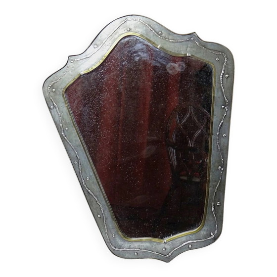 Miroir brutaliste de Jean Goardère, laiton et étain, années 1970. – Bois, Métal (photo 16 of 17)
