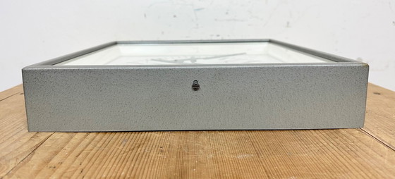 Image 1 of Grey Industrial Square Wall Clock from Pragotron, 1970s