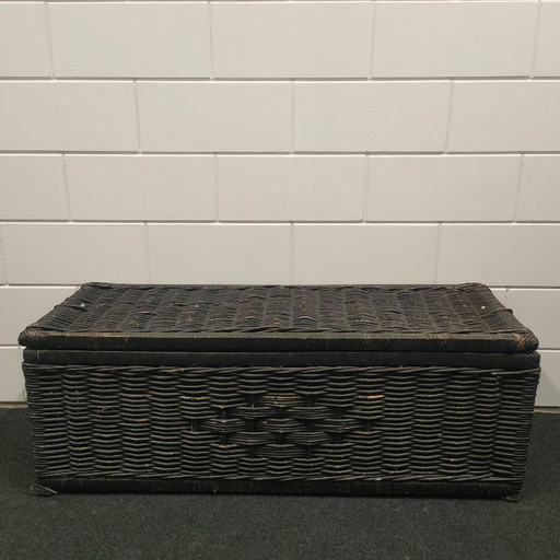Ampio e grande cesto portaoggetti in vimini/rattan vintage/retrò (largo 1,2 metri)