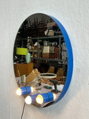 Vintage Spiegel, Blauw Metaal, Met Verlichting. Italië 90's