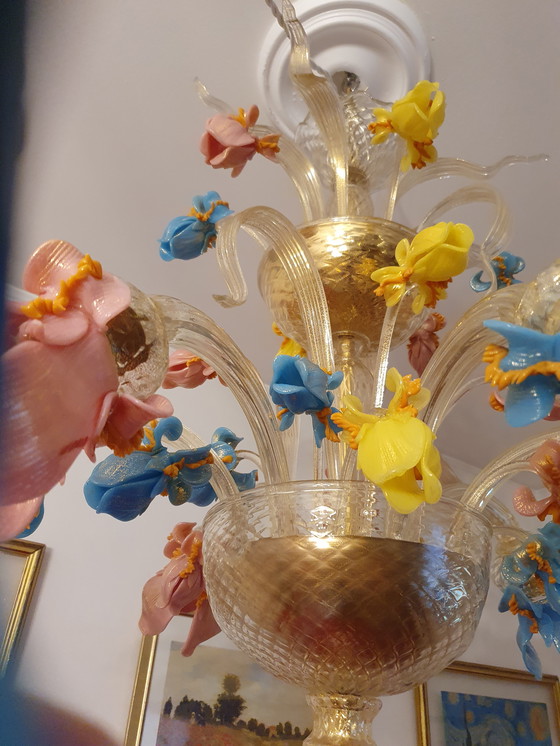 Image 1 of 6-Arm Murano Glass and Glass Paste Chandelier