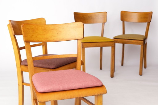 Set of 4 Vintage Frankfurter Chairs – 1960s/1970s German Mid Century Beechwood Dining Chairs, Restored & Upholstered