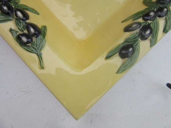 Oliva Rustica by Clay Art-EDW-Grote keramische driehoekige serveerschaal/bord vintage – Schalen, Ceramic (photo 3 of 11)