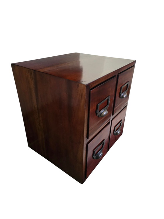 Image 1 of Cassettiera vintage in legno con 4 cassetti – stile biblioteca/farmacia