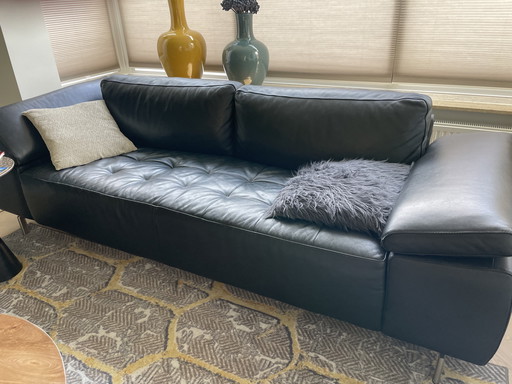 Zwart lederen bank en chaise longue