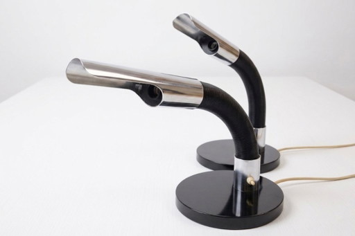 Pair of Goffredo Reggiani G22 Vintage Table Lamps – Made in Italy, Modernist Design, Black and Chrome, Original.