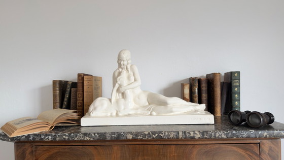 Image 1 of Art Deco "Woman and Fawn" Sculpture by Charles Lemanceau – Saint-Clément