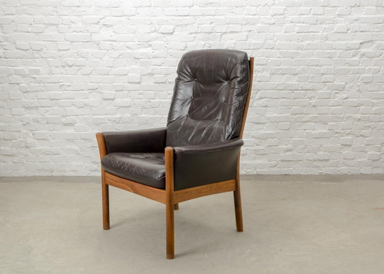 Image 1 of Fauteuil lounge scandinave en cuir marron chocolat G-Möbel, Suède, années 1960.