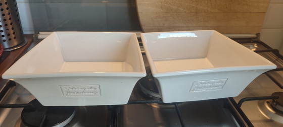 Juego de dos fuentes cuadradas asimétricas para gratinar, numeradas por BCI, fabricadas en Francia. (photo 15 of 15)
