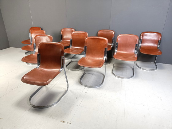 Image 1 of Vintage Dining Chairs By Willy Rizzo For Cidue Set Of 10, 1970S