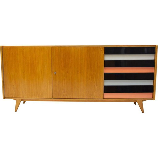 Vintage beechwood sideboard, modernist U-460 by Jiří Jiroutek, Czechoslovakia 1958