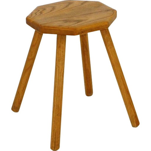 Tabouret vintage brutaliste en bois de chêne, Suède 1950