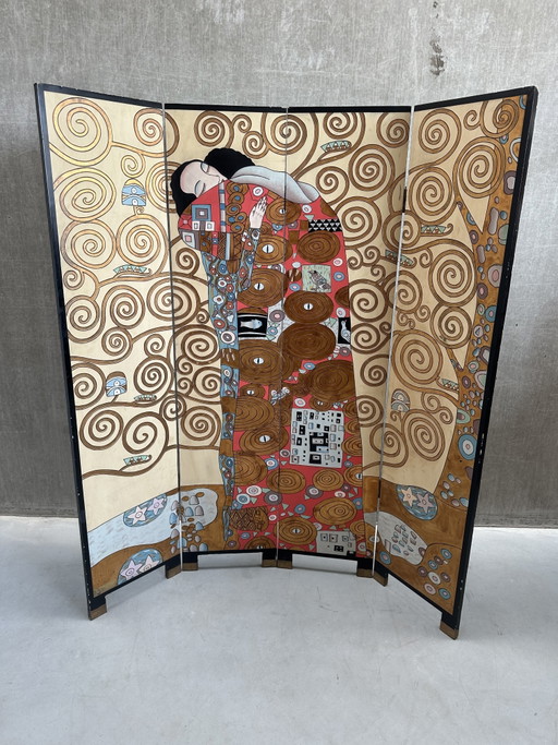 Paravent/séparateur de pièce vintage Gustav Klimt « L'Étreinte »