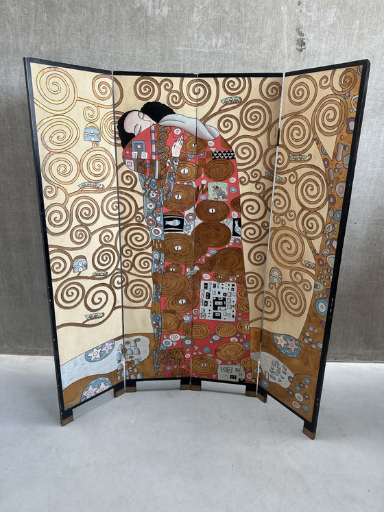 Image 1 of Paravent/séparateur de pièce vintage Gustav Klimt « L'Étreinte »