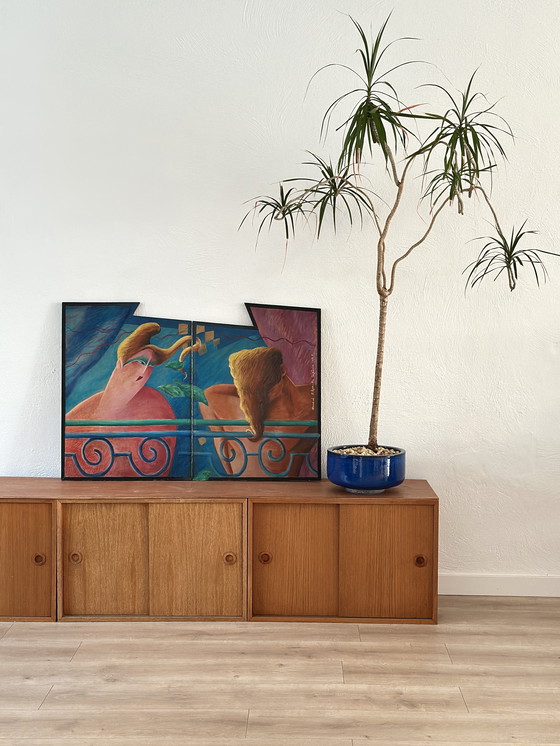 Image 1 of Vintage Postmodern Artwork Diptych Painting