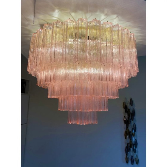 Image 1 of Plafonnier en verre de Murano rose « Tronchi »