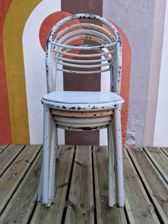 Image 1 of Set di 5 sedie in metallo di René Herbst per Mobilor, 1950