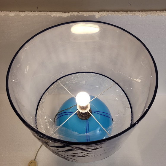 Image 1 of Art Deco table lamp, blue glass sphere, Charles Schneider workshop, 1940s – France