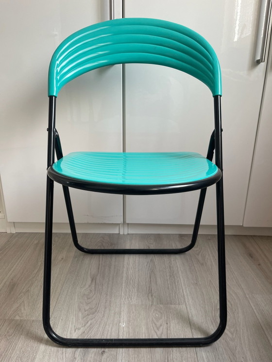 Vintage Italian Folding Chair Studio G.P., 80s Pop Art, Plastic, Metal, Turquoise (photo 7 of 7)