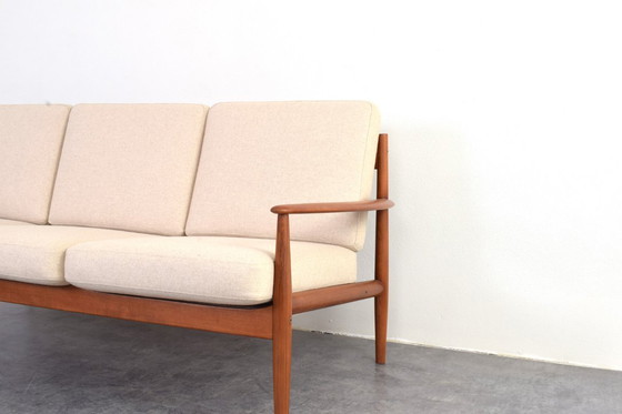 Image 1 of Deense teakhouten en wollen sofa uit het midden van de 20e eeuw, ontworpen door Grete Jalk voor France & Søn, jaren 60.