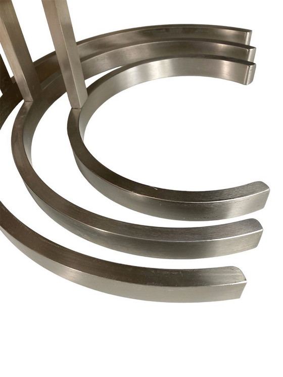 Image 1 of Tavoli di appoggio in acciaio inox e vetro fumé.