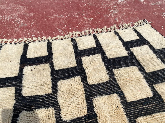 Image 1 of Beni Ourain tapijt 230x160 cm – Zwart-crème geruit Marokkaans wollen tapijt – Handgemaakt Berber tapijt