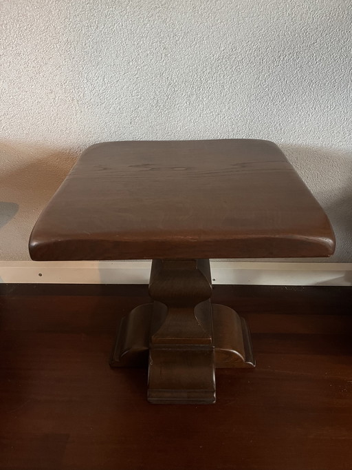 Heavy vintage solid oak brutalist side table