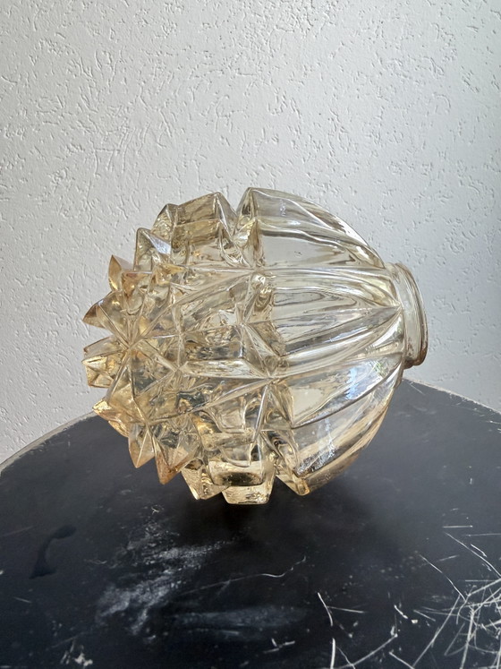 Image 1 of Set van 3 Vintage Glazen Plafondlampen / Kappen – Kristallook (Jaren 60)