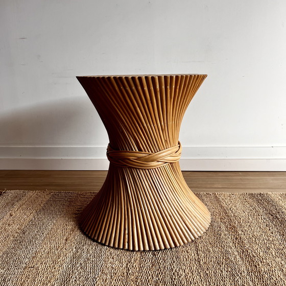 Image 1 of McGuire Rattan Bamboo Sheaf of Wheat Dining Table American Design