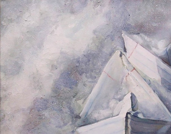 Origineel olieverfschilderij, hedendaagse kunst, symboliek, sneeuw, lente in aantocht. (photo 7 of 7)