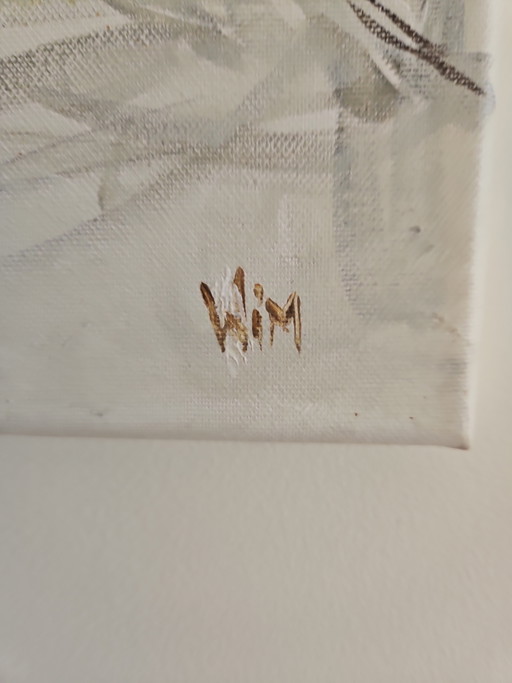 Bison in snow, hand-painted